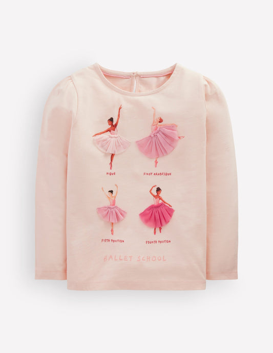 Puff Sleeve Appliqué  T-shirt-Botanic Pink Ballerinas