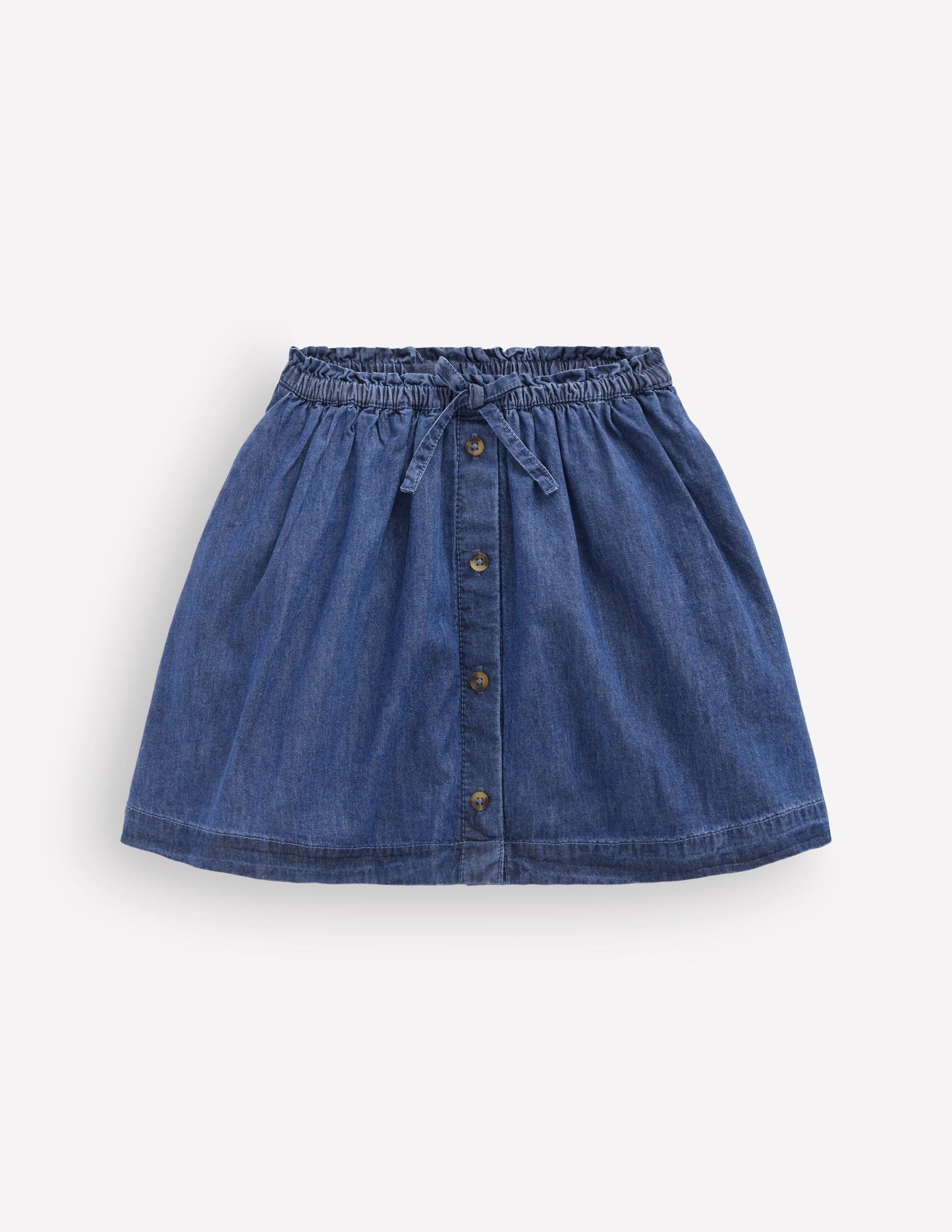 Woven Button-Through Skirt-Mid Wash