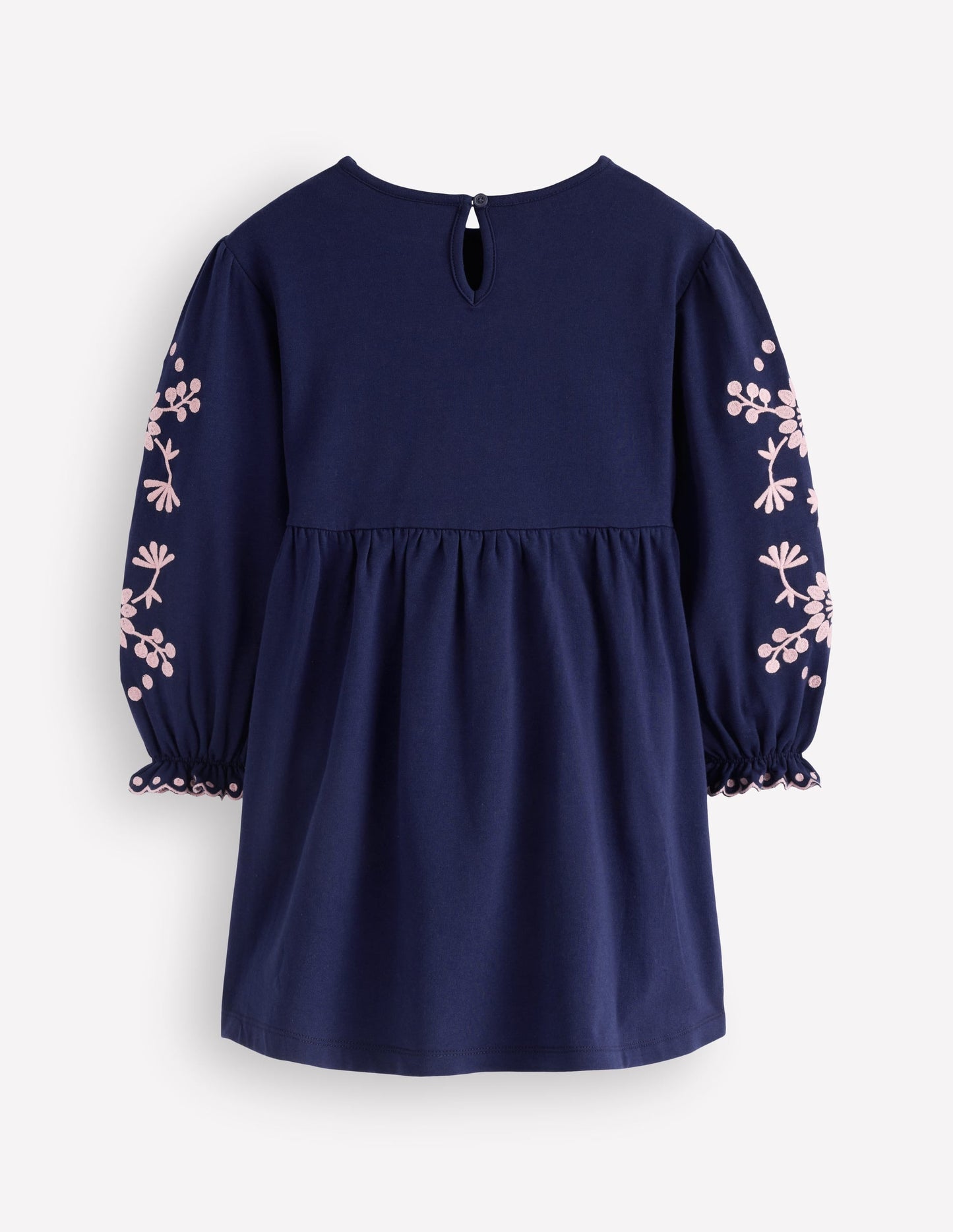 Embroidered Sleeve Dress-Denim Blue